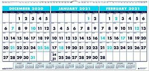 2021 Wall Calendar, Three-Month Horizontal, 17 x 8 Inches, December - January