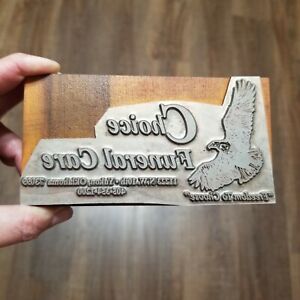 Vtg Letterpress Print Block Choice Funeral Care Yukon, OK
