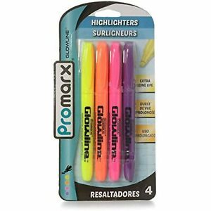 Promarx Glowline Pocket Stick Highlighters Assorted Colors 4 Count Pack
