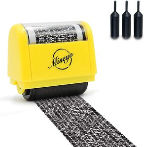 Miseyo Wide Identity Theft Protection Roller Stamp Set - Yellow 3 Refill Ink