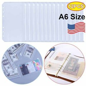 12Pcs Zipper Binder Pockets Clear PVC A6 Size Pouches for 6 Ring Binder Notebook
