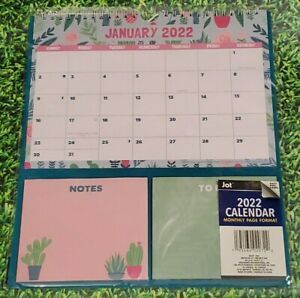 2022 Calendar, 10”x11.5&#034;, Monthly Page Format, Two Nps-Pink/Green w/Flowers-NEW