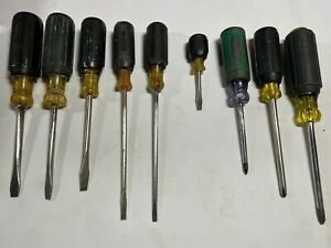 Vintage Cushion-Grip Screwdrivers, Commercial, Fuller, Generic, Klein, USA (9pc)