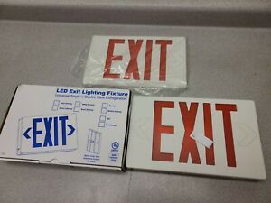 Double Sided Faced LED Exit Sign Red Letter White Case Damp Rated Battery Backup