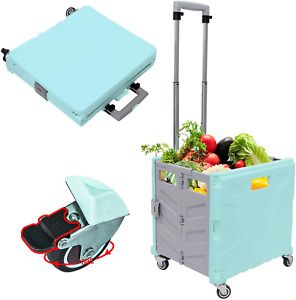 Foldable Utility Cart, 4 Wheeled Collapsible Shopping Handcart With Brake System
