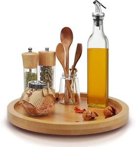 MerMease 13&#034; Wooden Lazy Susan Turntable, Heavy Duty Kitchen Seasoning Organizer