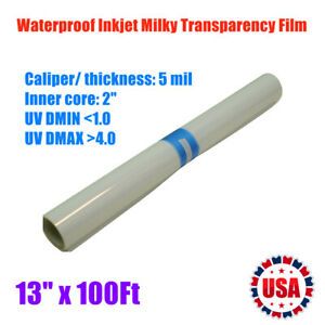 CALCA 13&#034; x 100F Roll Waterproof Inkjet Milky Transparency Film for Screen Print