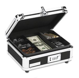 Plastic &amp; Steel Cash Box With Tumbler Lock, Black &amp; Chrome -VZ01002