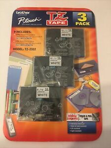 New NIP BROTHER P-TOUCH TZ Tape 3 Pack 1/2&#034; &amp; 3/8&#034; Factory Sealed TZ-2322