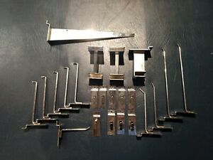 Lot of 23 Used Assorted Chrome Slatwall Hangers Hooks Holder Brackets Hardware