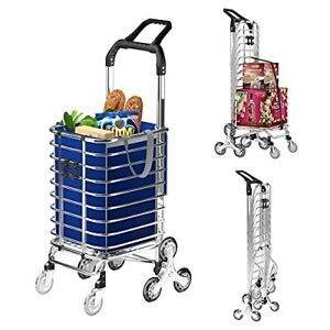 JIUYOTREE Folding Shopping Cart with Detachable Waterproof Canvas Bag and Rol...