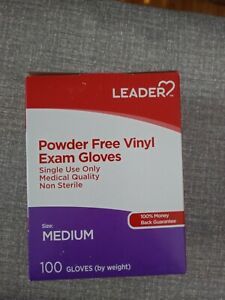 Leader Powder Free Vinyl Exam Gloves size Medium, 100/box