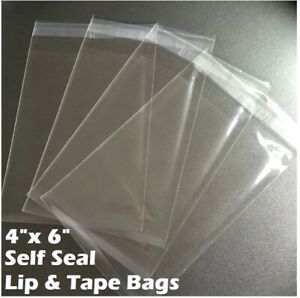 4&#034; x 6&#034; Clear Recloseable Self Seal Adhesive Lip &amp; Tape Plastic Cello Bags