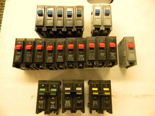 Bryant type br &amp; hbr circuit breakers,lot of 21   18 single pole  3 double pole for sale