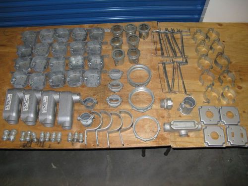 Lot 105 Piece Miscellaneous ELECTRICAL CONDUIT FITTING RING ELBOW CLAMP HANGER