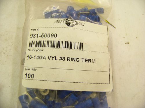 Autogear 931-50090 16-14GA VYL #8 Ring Terminal, crimp on connector, bag of 100