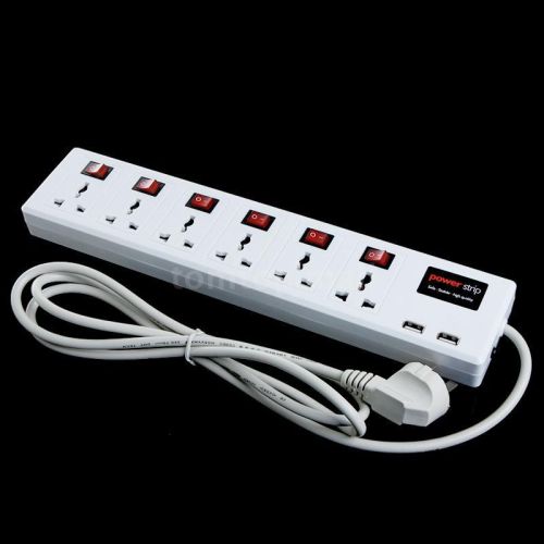 6-Outlet Power Manager 2 USB Charger Port 1.8M Power Strip Surge Protector TM