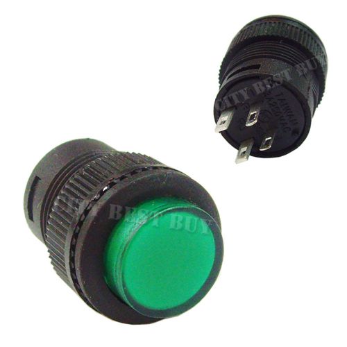 10 3A 250V AC SPST Self-locking 16mm On/Off Push Button Switch Green Light 503AD
