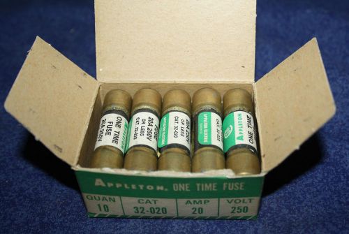 Vintage Appleton Lot of 10 - One Time Non Renewable 20 Amp 250 Volt Full Box