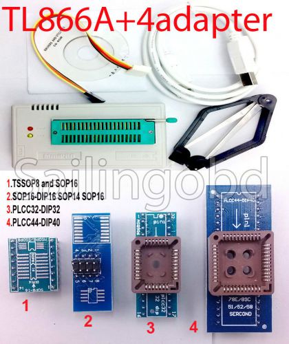 TL866A programmer 4 adapters PLCC44 PLCC32 SOP16 IC AVR PIC Bios 51 Flash EPROM