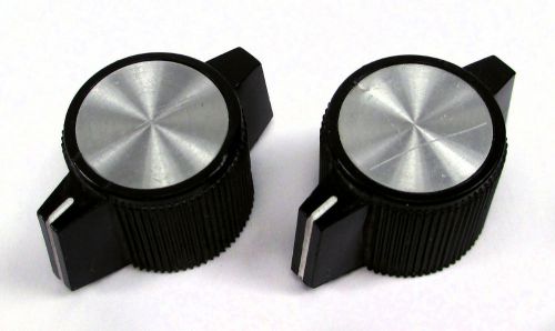 2 Black Wing Nut Pointer Knobs 1&#034; Across ~ Knurled White Line Aluminum Tops