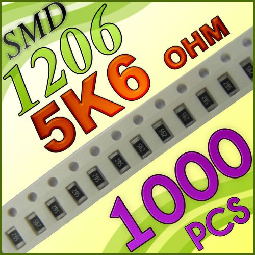 1000 5k6 ohm ohms smd 1206 chip resistors surface mount watts (+/-)5% for sale