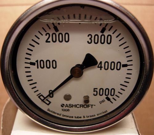 New ashcroft 63 mm 1008al02b pressure gauge glycerine filled 0-5000 psi 1/4&#034; npt for sale