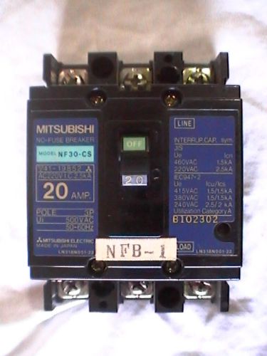 MITSUBISHI ELECTRIC NO-FUSE BREAKER MODEL NF30-CS, 20 AMP, USED, MADE IN JAPAN