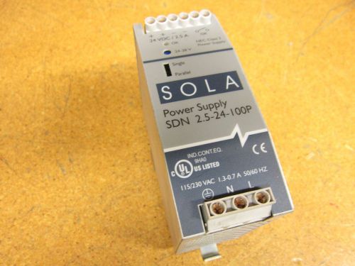 SOLA SDN 2.5-24-100P Power Supply 115/230VAC 1.3-0.7A 50/60Hz 24VDC/2.5A Class 2