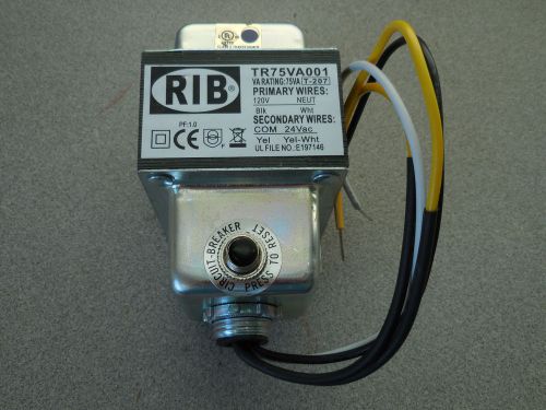 New rib tr75va001 transformer 120vac in x 24vac out 1p 75va w/ circuit breaker for sale