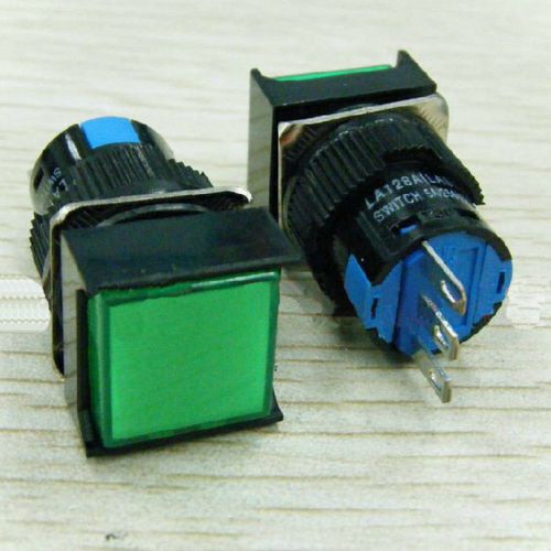 (2)Green 1NO 1NC Contact 16mm Hole Latching Push Button Switch 250V/AC 3A 3 Pins