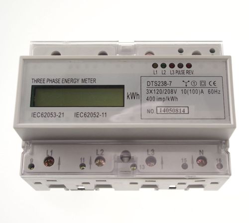 10-100a din rail 120/208vac 60hz 3 phase watt-hour kwh energy meter for sale