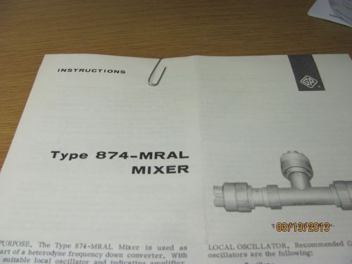 GENERAL RADIO MODEL 874-MRAL: Mixer - Instruction Manual w/schematic