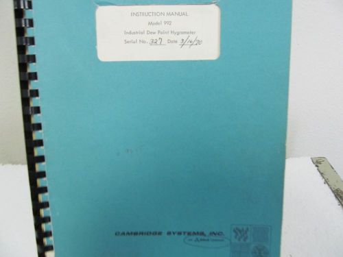 Cambridge Systems 992 Industrial Dew Point Hygrometer Operations/Service Manual