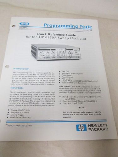 HEWLETT PACKARD QUICK REFERENCE GUIDE FOR THE HP 8350A SWEEP OSCILLATOR