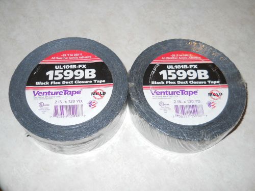(2 Rolls) Venture Tape 1599B UL181B-FX  HVAC Flex Duct Closure Tape BLACK