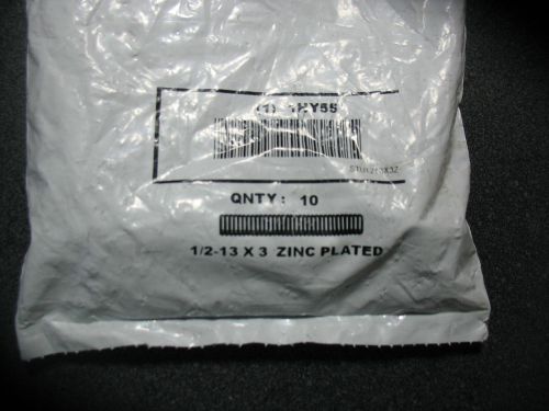 (20) 1/2-13 x 3 zinc plated steel studs ~ w. w. grainger #1hy55 ~ #4ret5 for sale