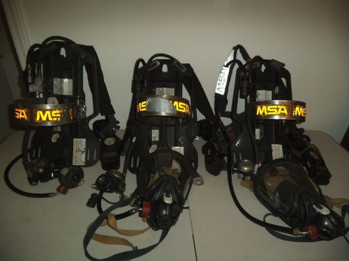 Lot of 3 -msa ultralite scba air pack harness alarm gauge mask* read description for sale