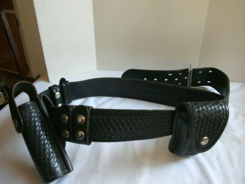 Leather basket weave police belt 44 safariland model 88 handcuff mace 92a used for sale