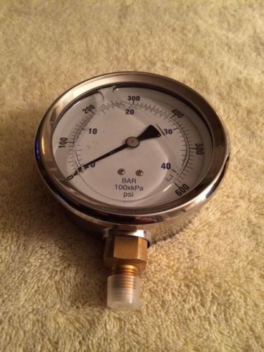 New - Precision Instrument Pressure Gauge; 4&#034; Dial 0 - 600 psi S/S Case 1/4&#034; NP