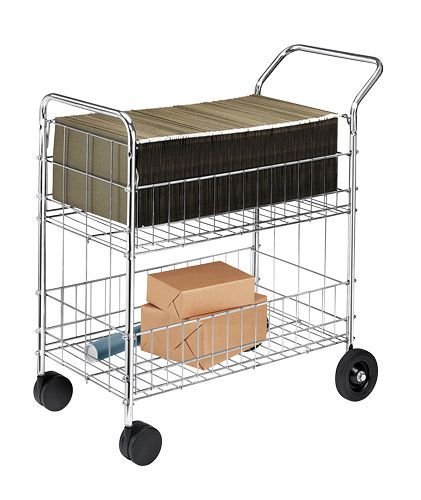 New fellowes 40912 worcester heavy duty chrome mail cart 200lb capacity for sale