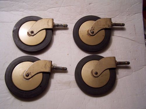 4 Nagel Chase 5&#034; diameter rubber tire casters used 7/16&#034; shaft