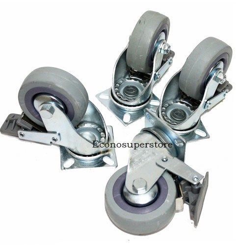 4 pc 3&#034; caster swivel wheels w/ ball bearings + brakes for material handling for sale