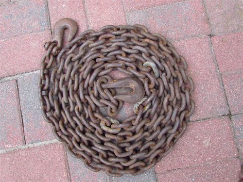 7/16 rusty tow farm boat primitive chain w/tow hooks measures 15&#039;6&#034; weight 25lbs for sale