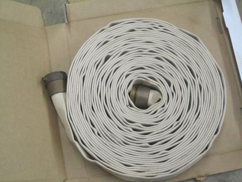 1 1/2&#034; x 75 ft. fire hose linen cover lay flat brass fitting 250 psi max USA