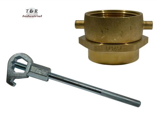 Brass swivel adapter combo 2-1/2&#034; nst(f) x 2-1/2&#034; npt(f) w/hd hydrant wrench for sale