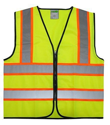 GripGlo TLS-145 Super High Visibility Neon Lime Zipper Front Safety Vest 2&#034;&#034; Ref