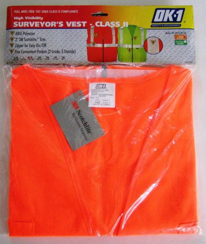 Class 2 Orange Surveyors Safety Vest  Zipper 5 Pockets XL 3M Scotchlite