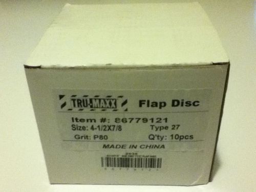Tru-maxx 4-1/2&#034; x 7/8&#034; 80 grit zirc ty27 flap disc box of 10 discs ! for sale