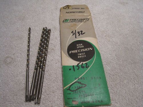 (5) precision twist drill brand 5/32&#034; dril bits for sale